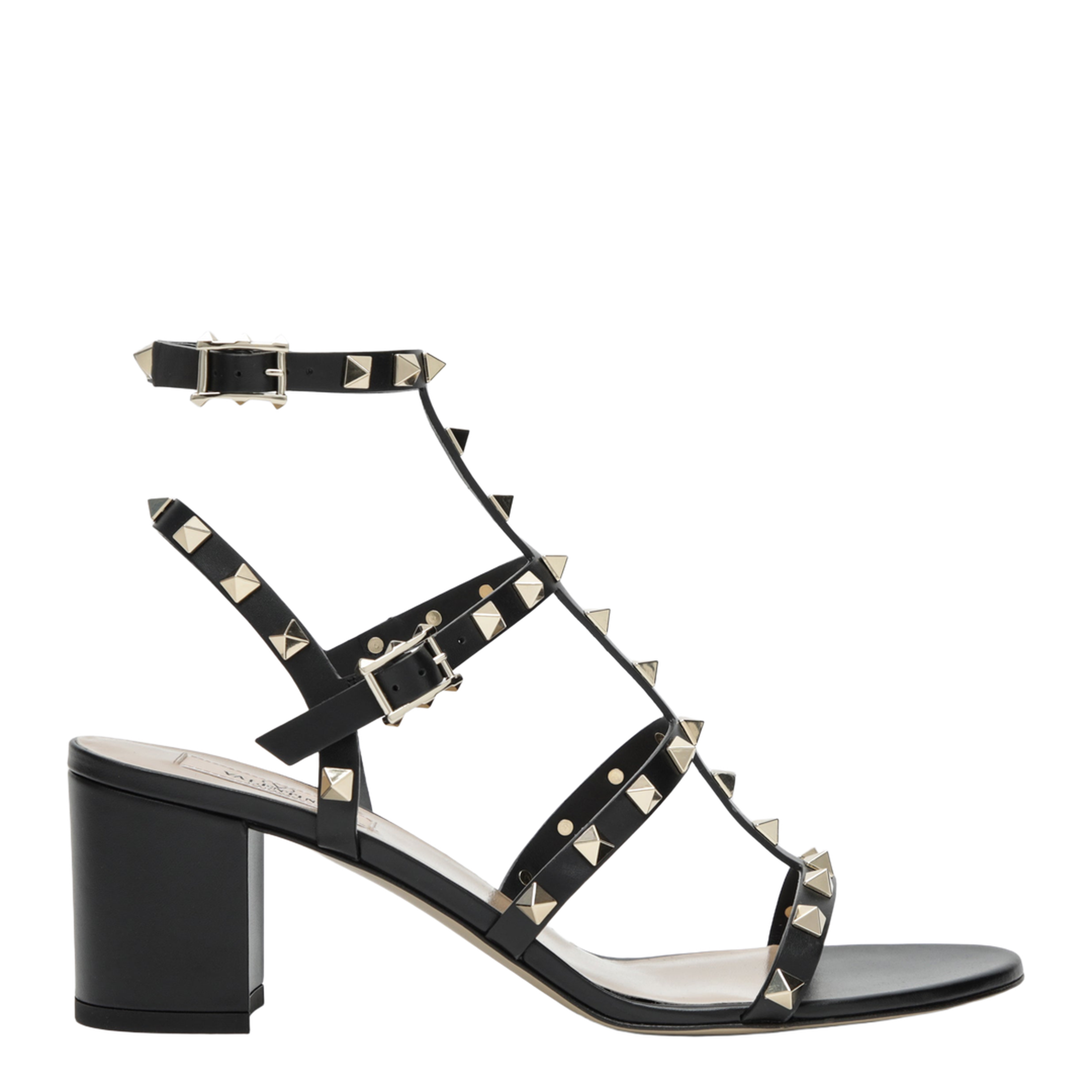 Rockstud Calfskin Leather Sandals with Studs in Black - Image 1