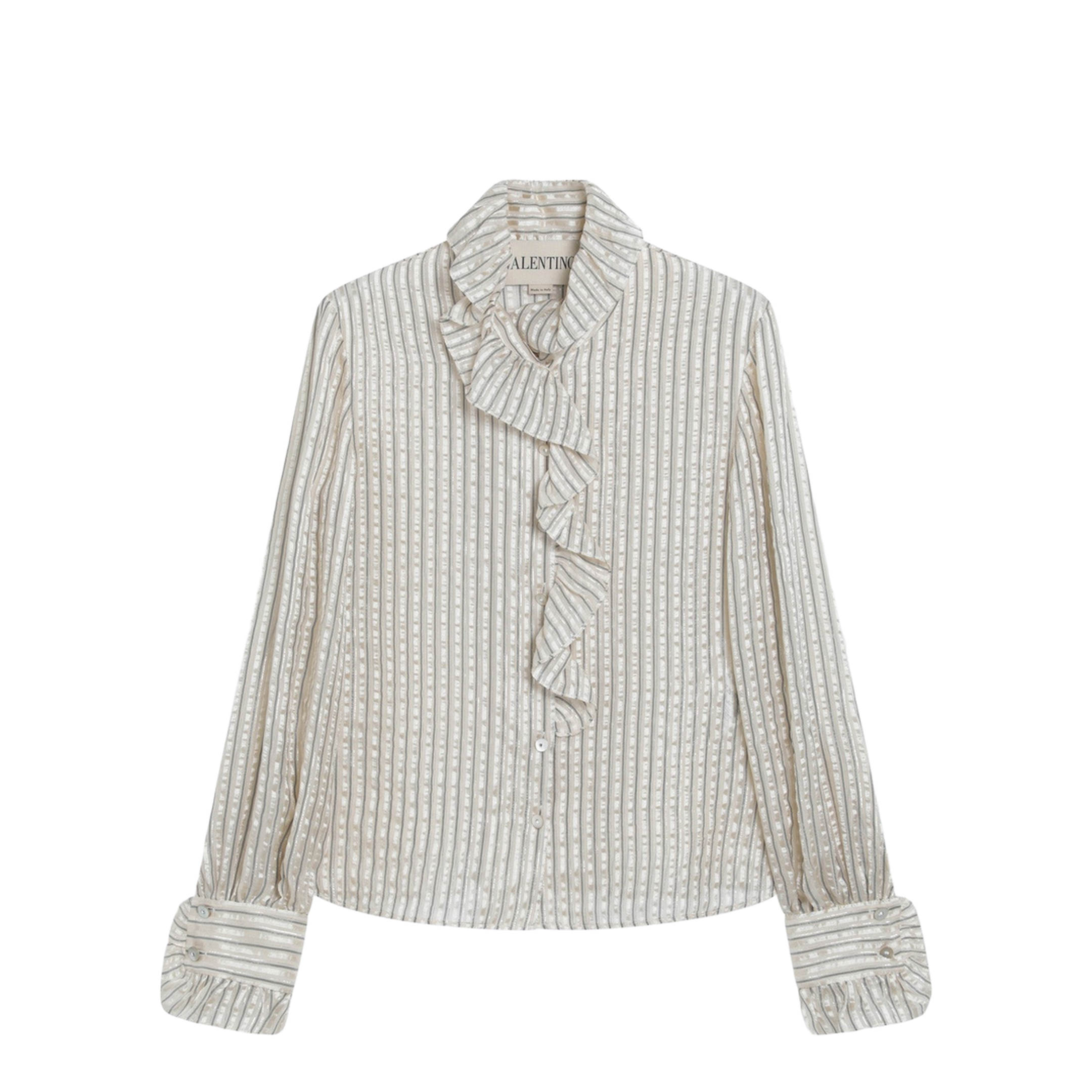 Light Beige Silk-Blend Shirt with Ruffles - Image 1