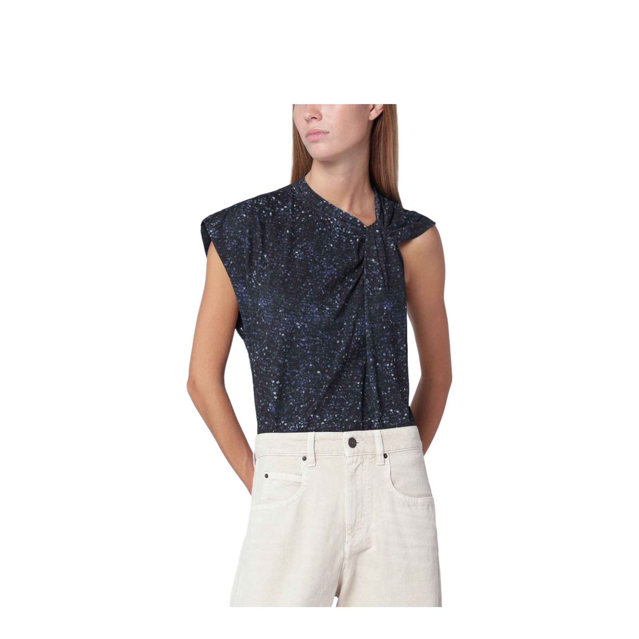Nayda Asymmetrical T-Shirt with Midnight Blue Print - Image 1