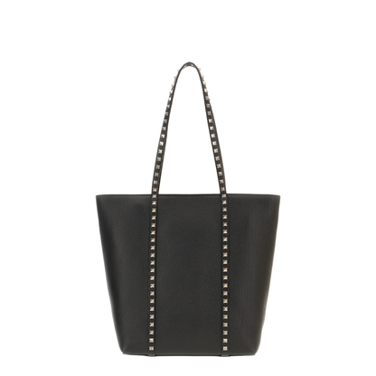 Rockstud Leather Shopping Bag in Black - Image 1