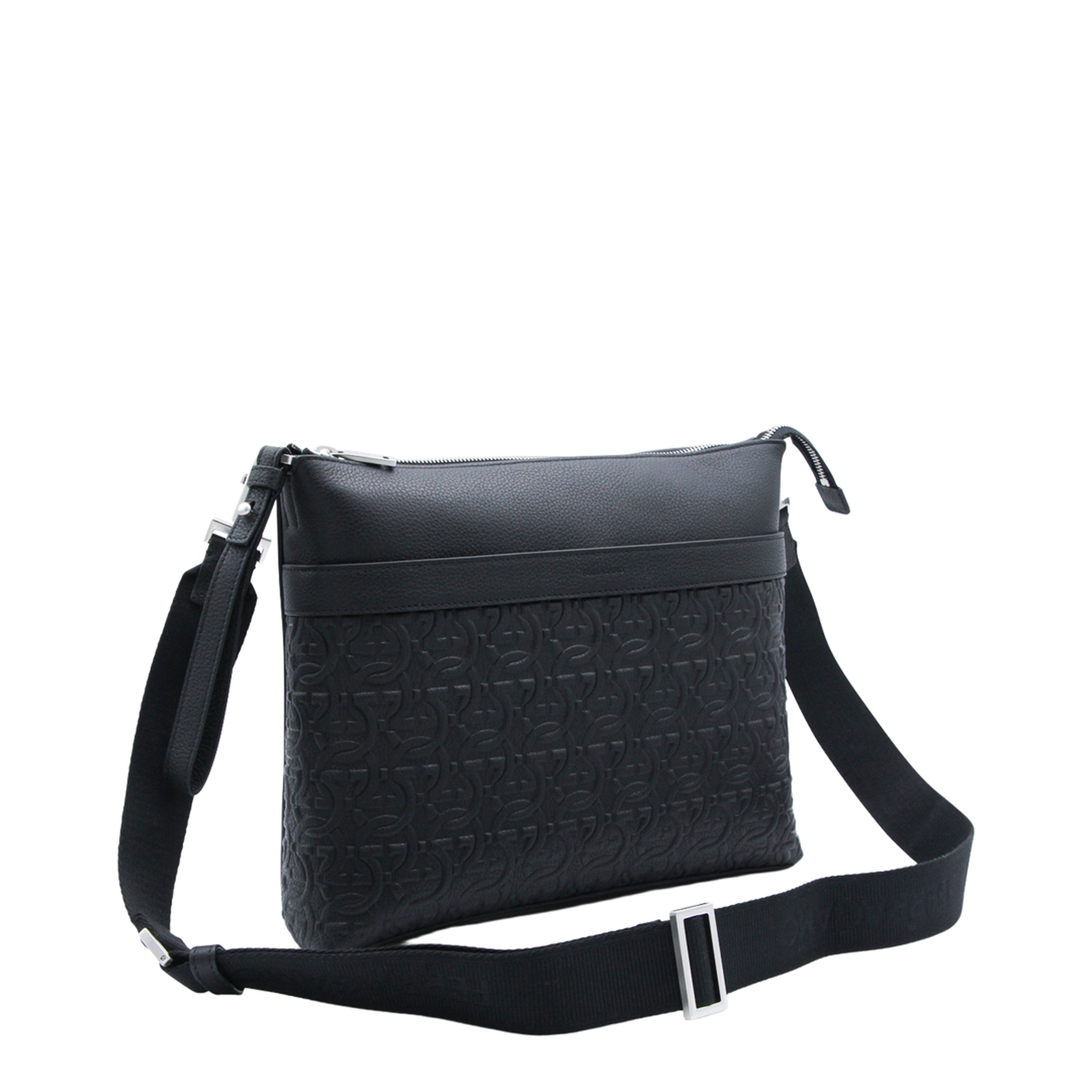 Gancini Messenger Bag In Embossed Leather - Black - Image 3