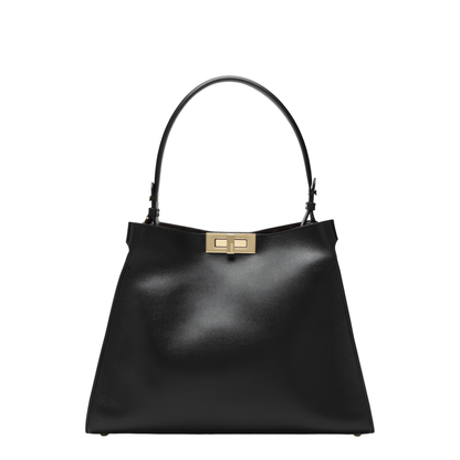 Way Medium Calf Leather with Suede Top-Handle Bag - Black / Chocolate - Image 1