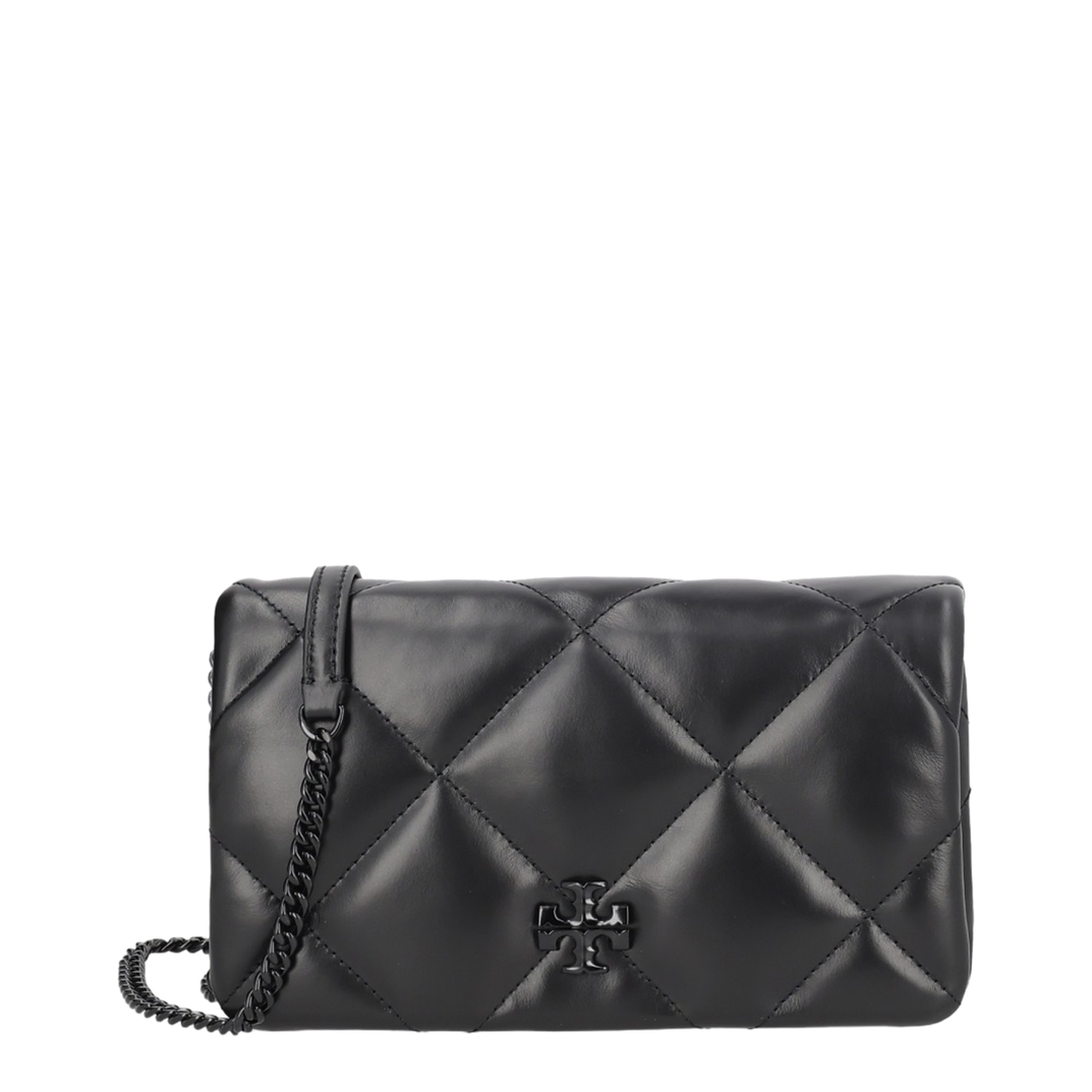 Black Kira Diamond Quilt Wallet on Chain - Image 1