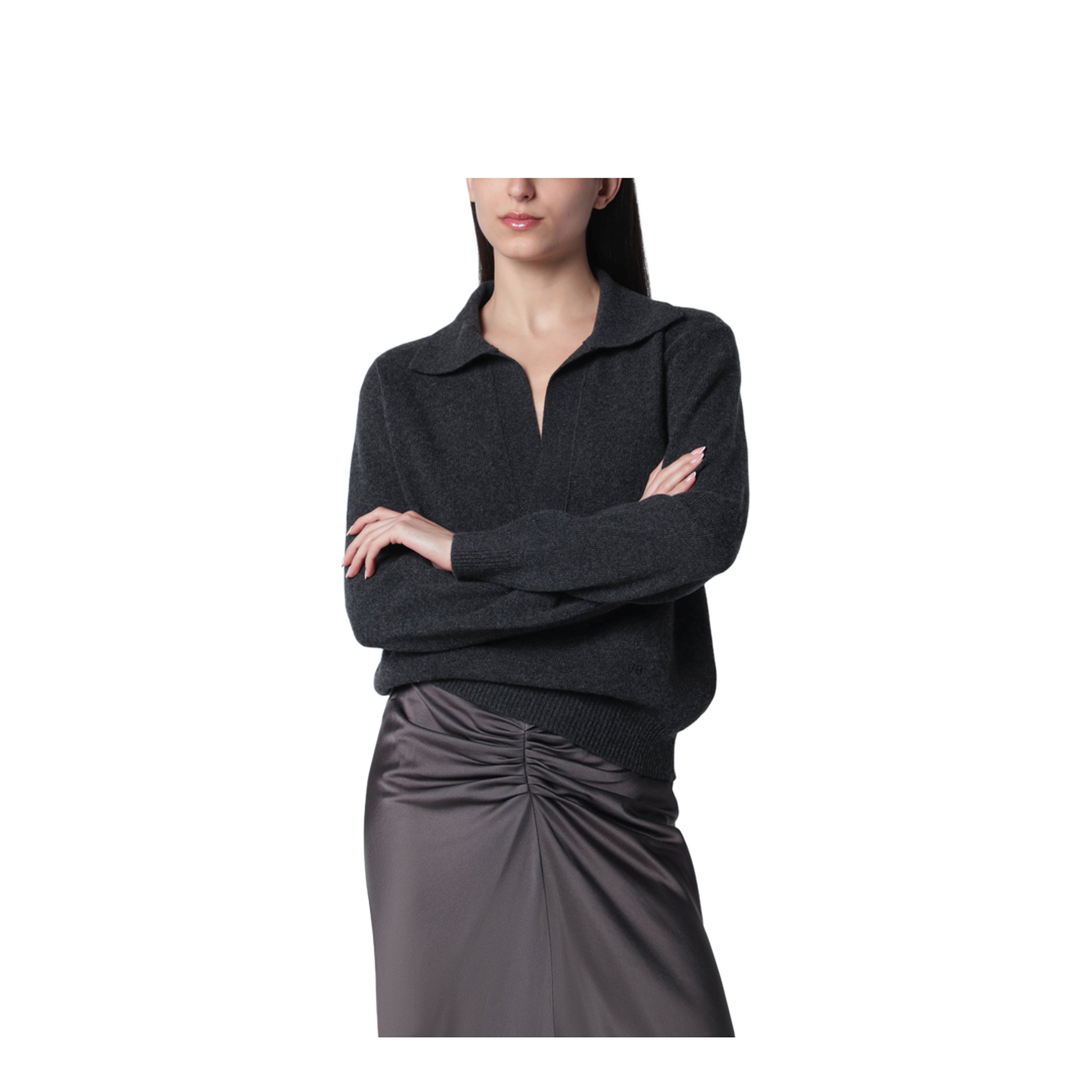 Genevieve Sweater In Grey Mélange Cashmere Blend - Image 1