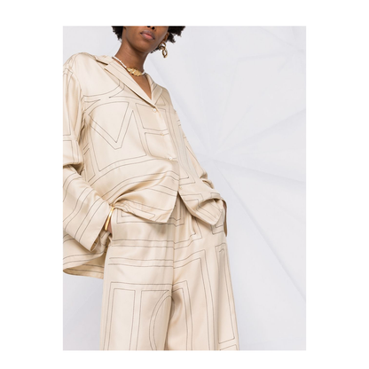 White Pants with All-Over Monogram in Silk - Image 5