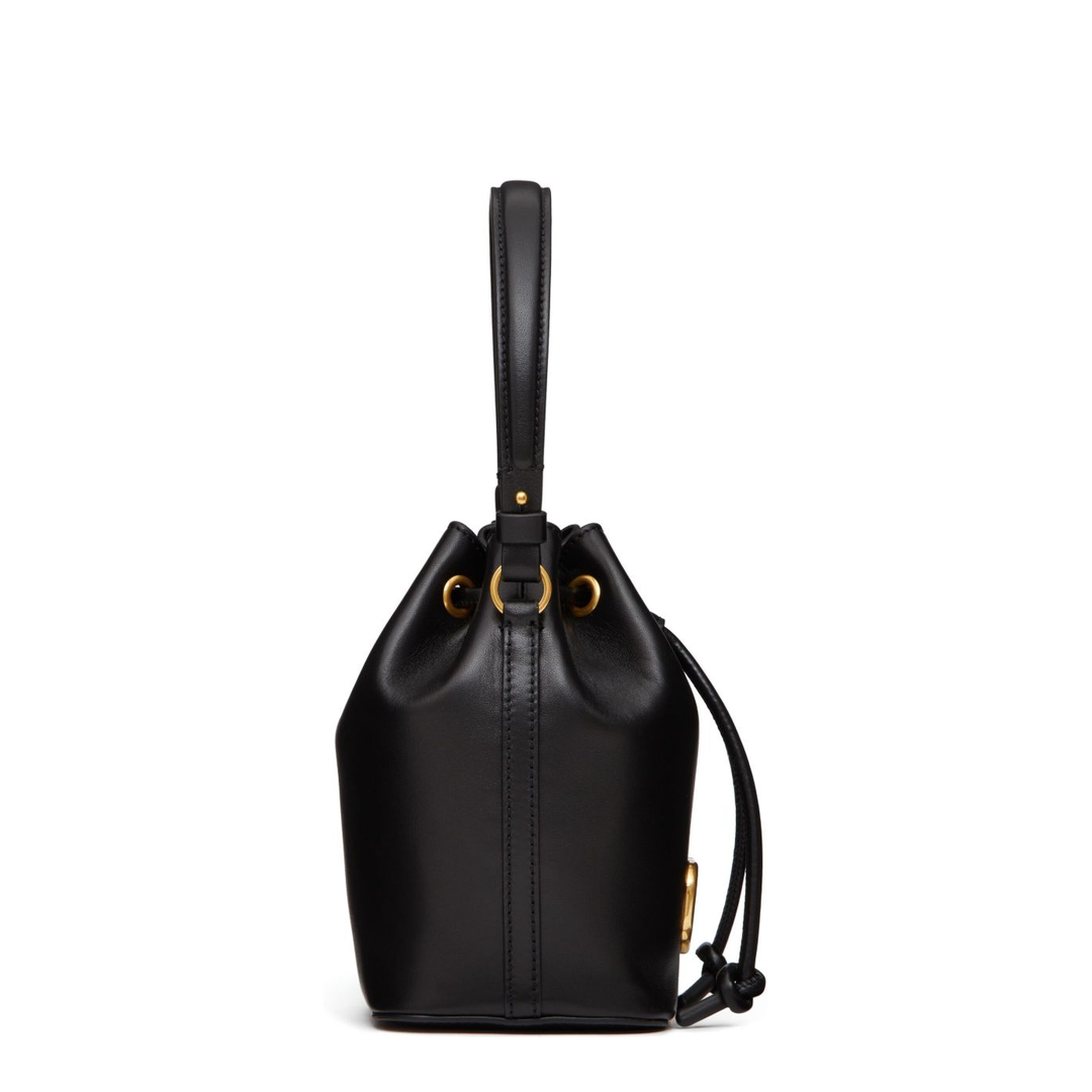 VLogo Signature Mini Smooth Leather Bucket Bag - Black - Image 3