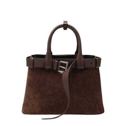 Buckle Medium Suede Shoulder Bag - Cocoa Brown - Image 1