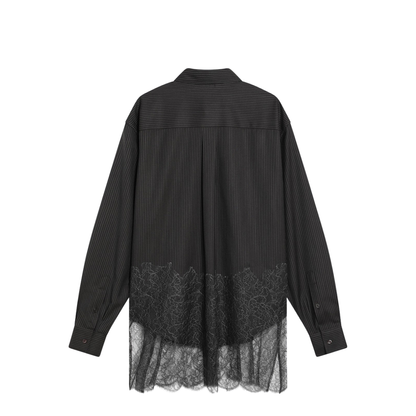 Espresso Pinstriped Wool Shirt with Lace - Image 2