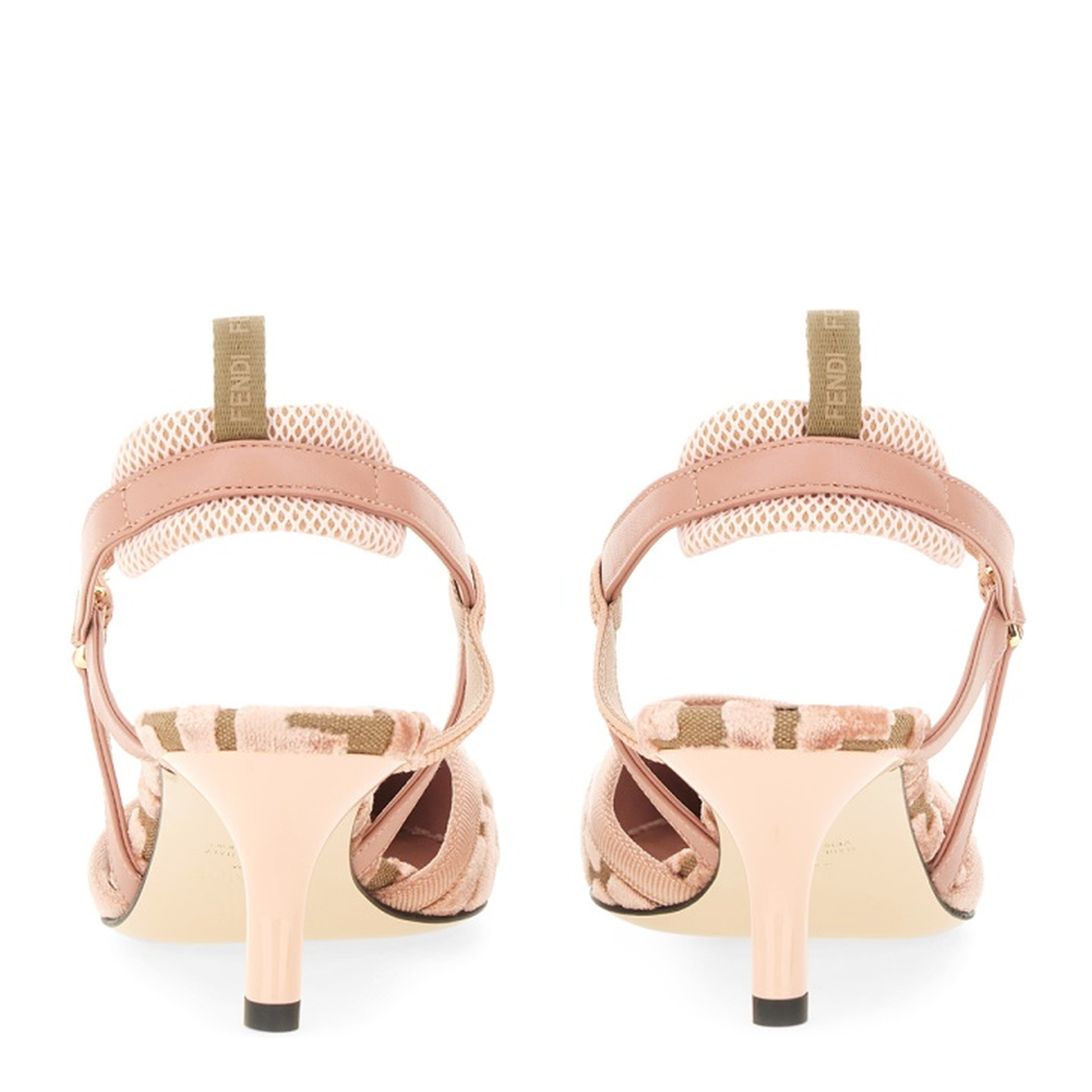 Pink Leather FF-Pattern Slingback Strap Pointed Toe Kitten Heel - Image 3