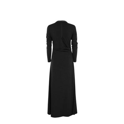 Draped Dress in Stretch Virgin Wool Jersey with Precious Collar - Image 2