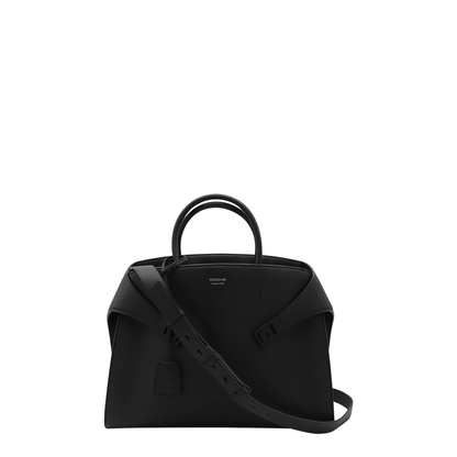 Black Leather Top Handle Bag - Image 1