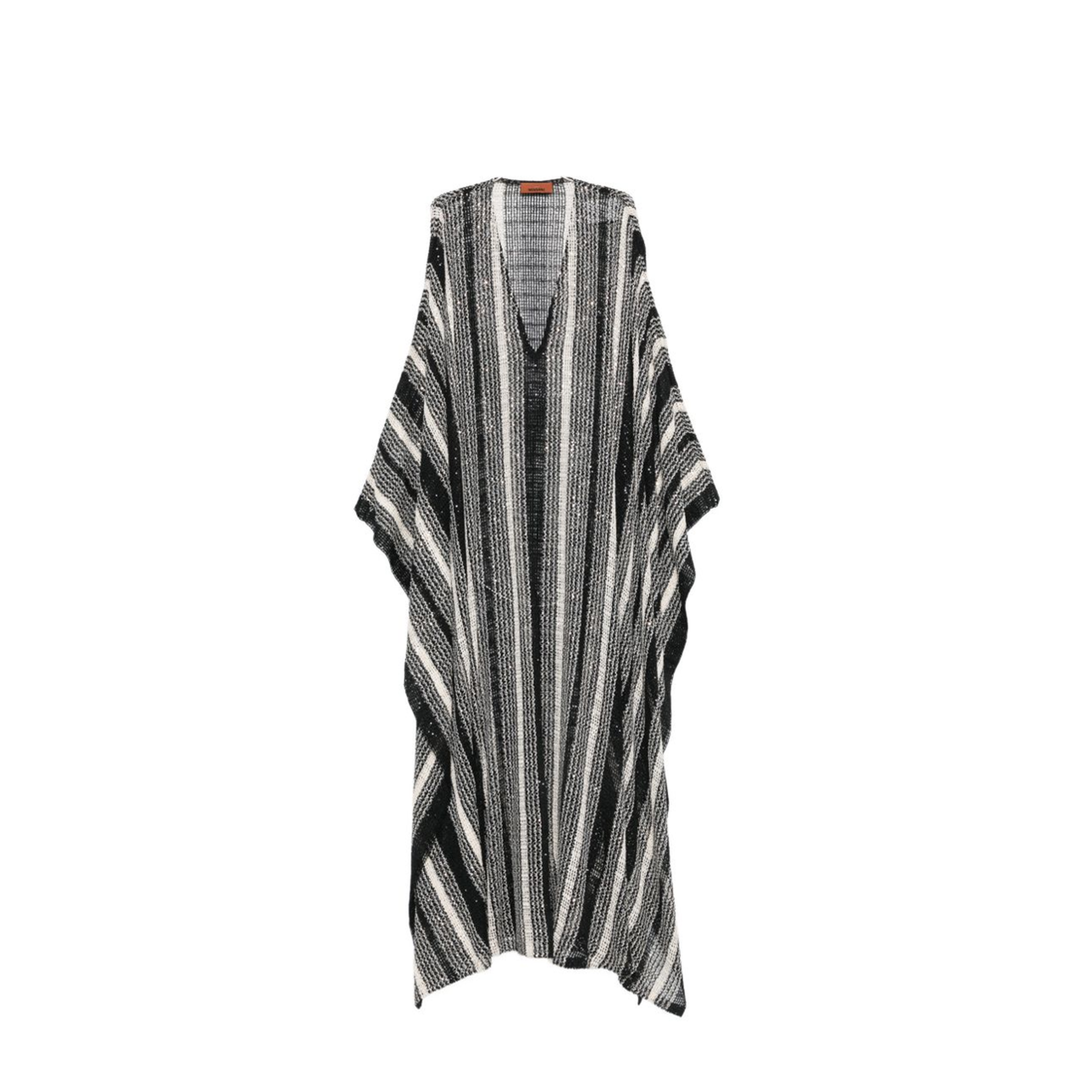 Long Mesh Caftan Cover-Up Black & White - Image 1