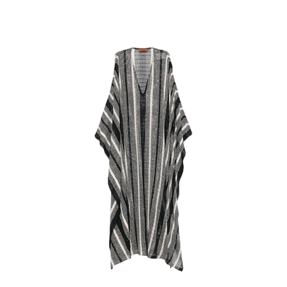 Long Mesh Caftan Cover-Up Black & White - Image 1