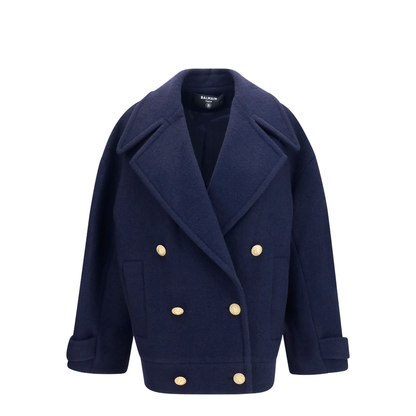 Double-breasted Wool Coat with Buttons - Image 1