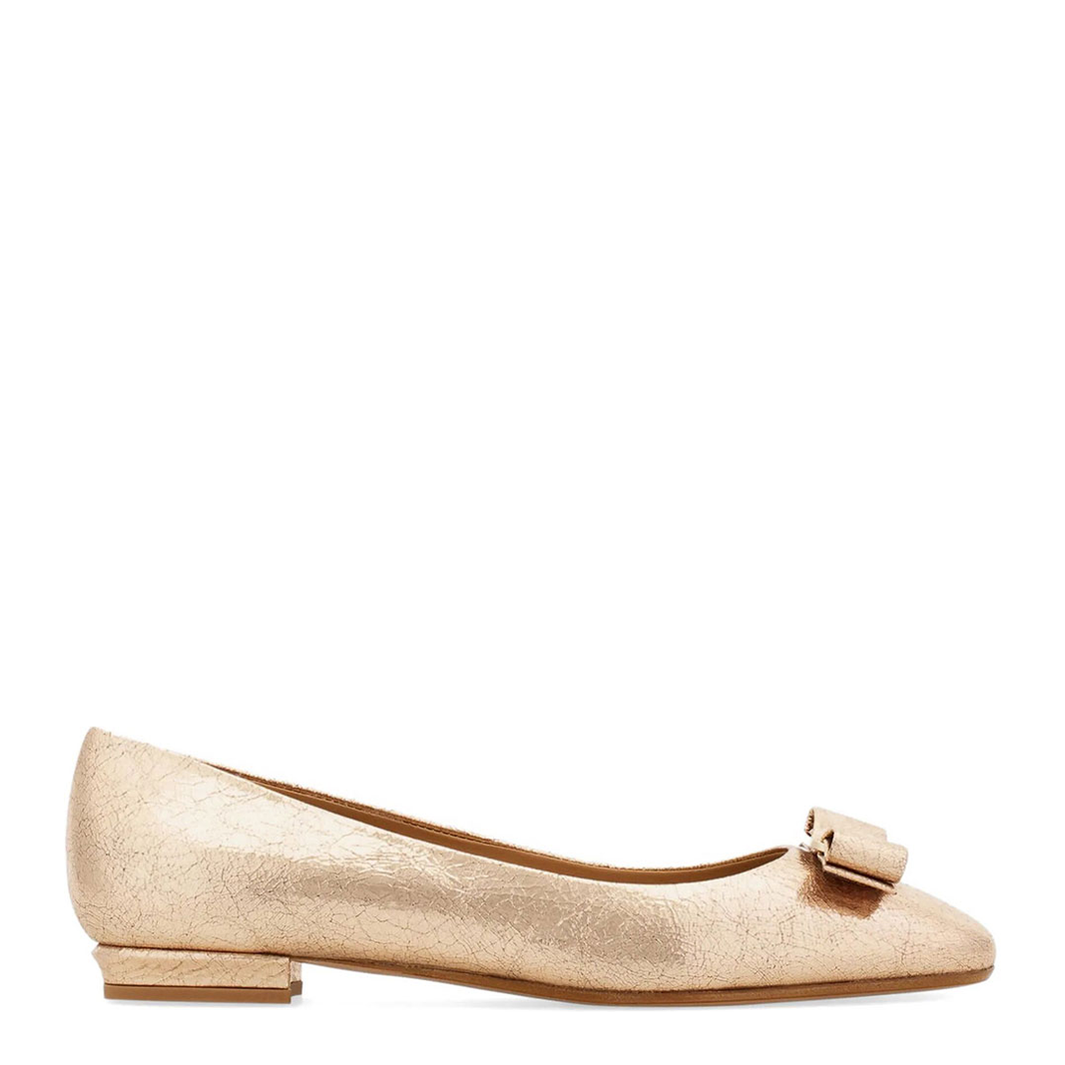 Vara Bow Craquelé Finish Leather Ballerinas - Image 1