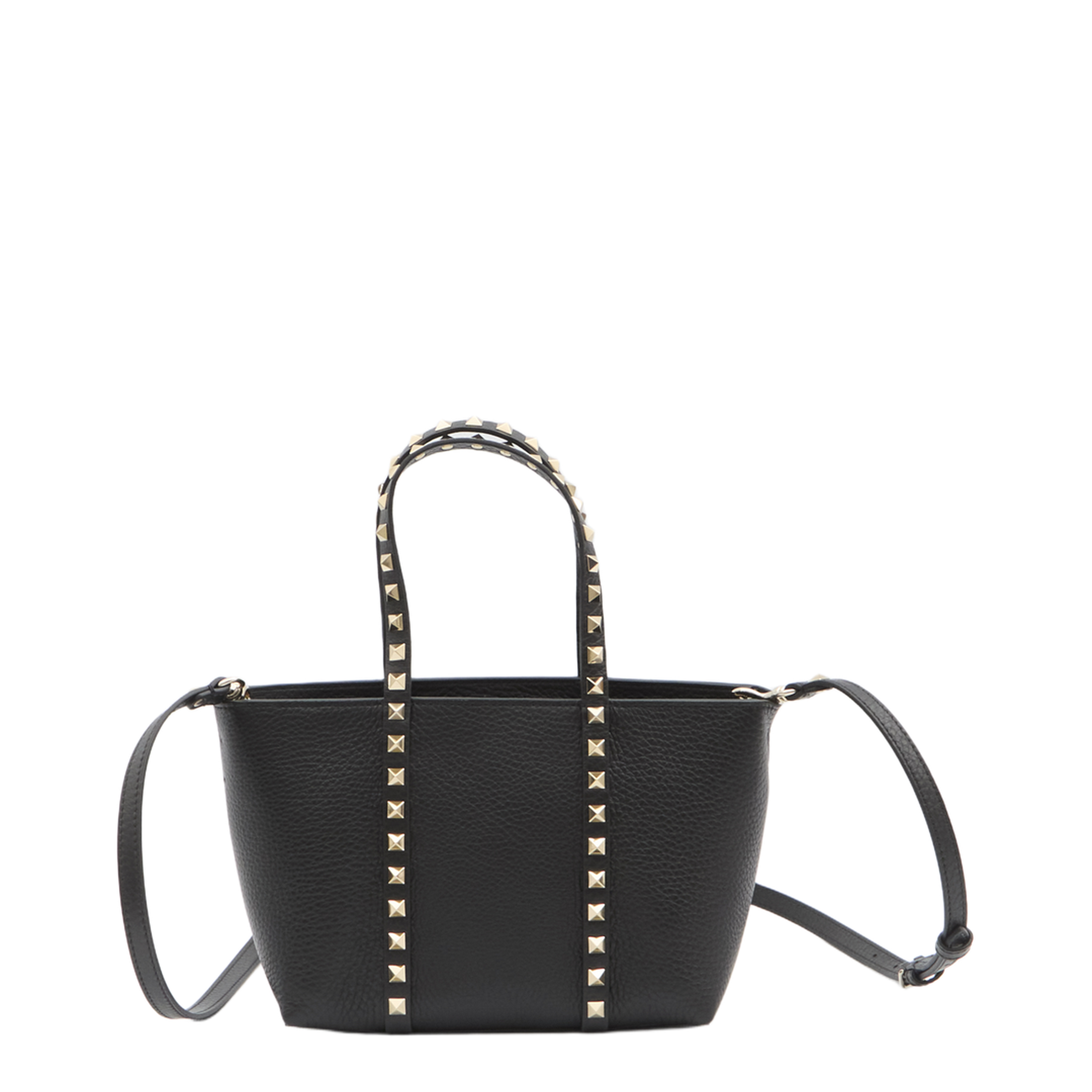 Black Leather Small Rockstud Shopping Bag - Image 4