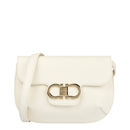 Double Gancini Mini Calf Leather Shoulder Bag - White - Image 1