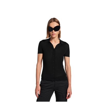 Short Sleeved Ribbed Viscose and Cotton Knit Top - Image 2