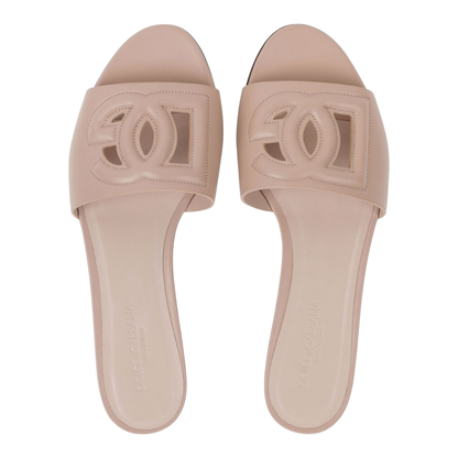Calfskin Slides with Logo in Pale Pink - Image 3