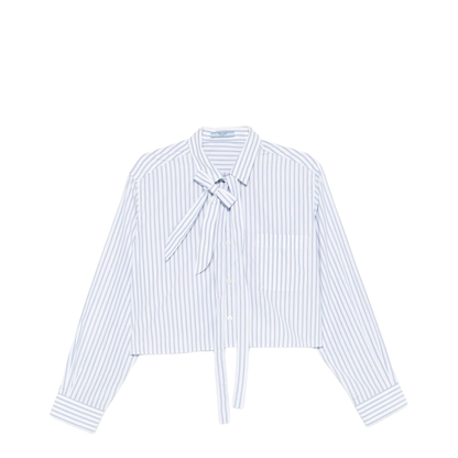 Striped Poplin Short Shirt with Scarf Collar - Image 1