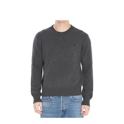 Grey Crew-Neck Sweater with Ribbed Trims - Image 1