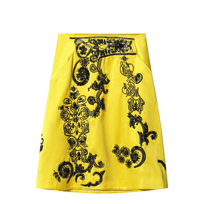 Yellow Skirt With Black Sequin Embroidery - Image 1