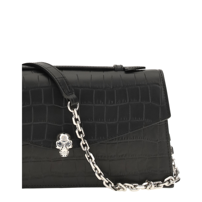 Skull Top Handle Calf Leather Handbag - Black - Image 4