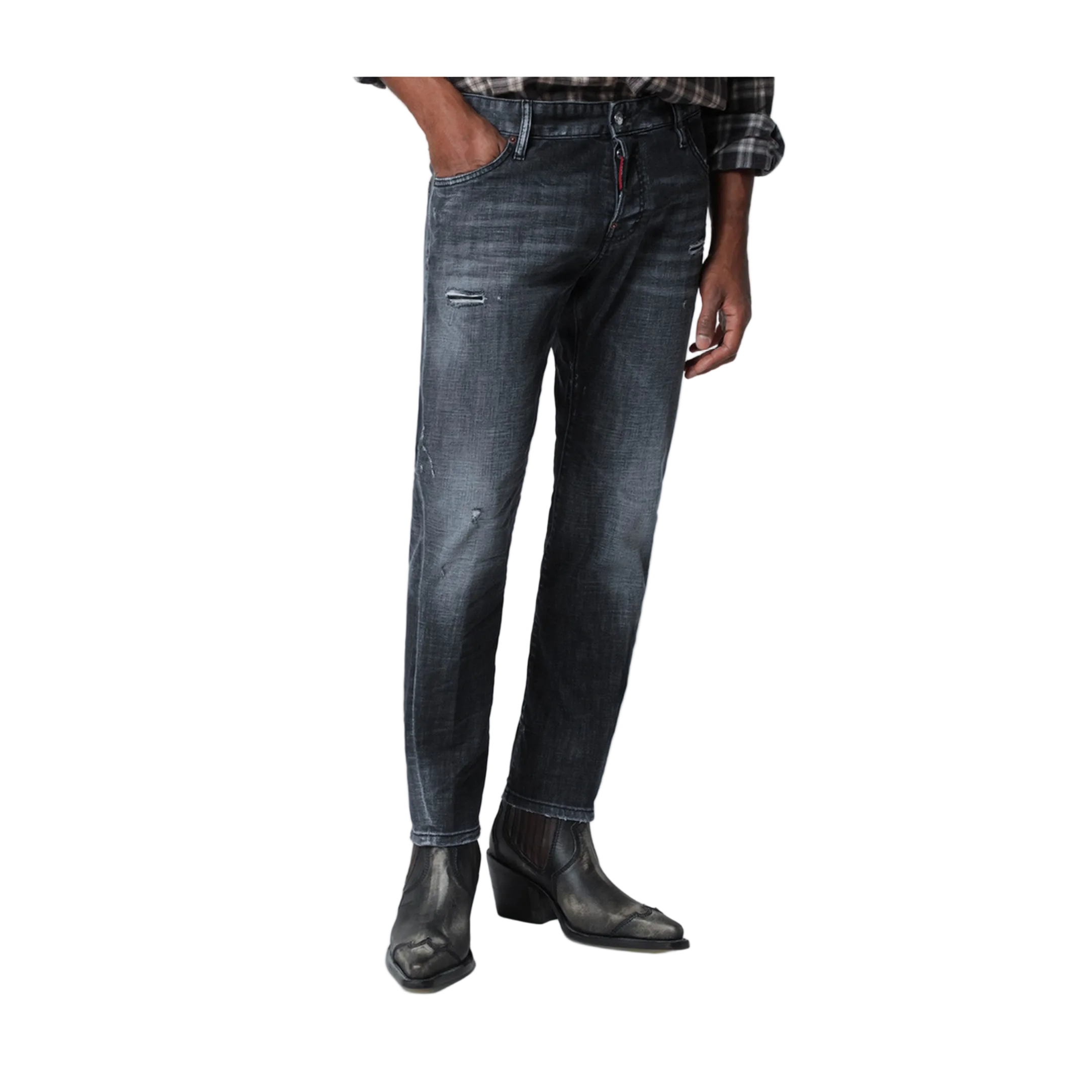Slim Black Washed Jeans with Distressed Details - Image 1