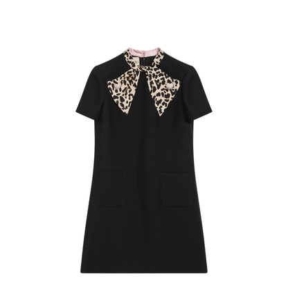 Black Dress with Bow on Front and Leopard Print - Image 1