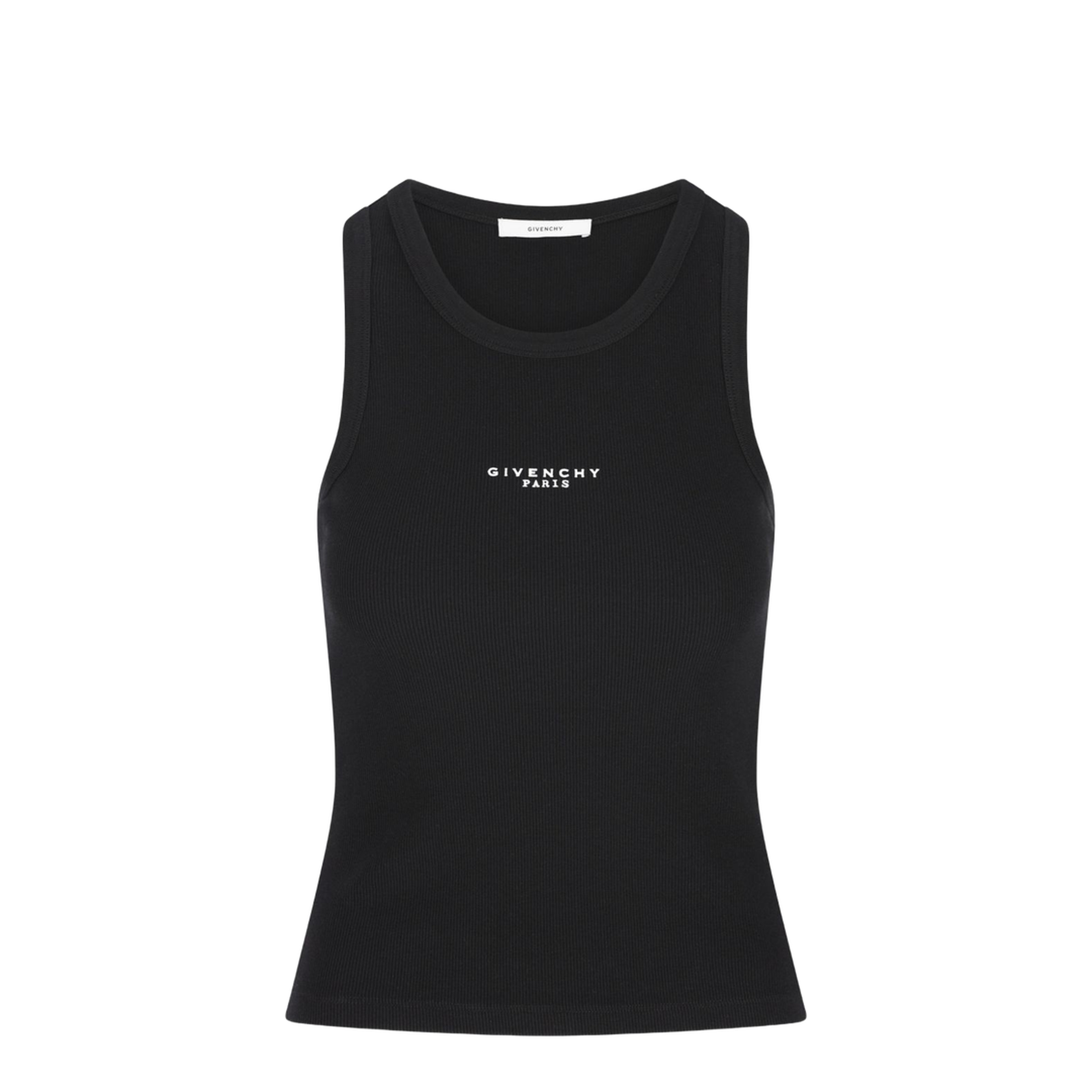 Black Slim-Cut Tank Top with Logo - Image 1