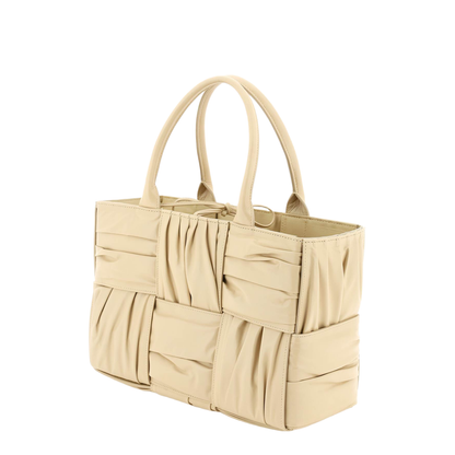 Small Arco Tote Bag In Beige Porridge & M Brass - Image 4