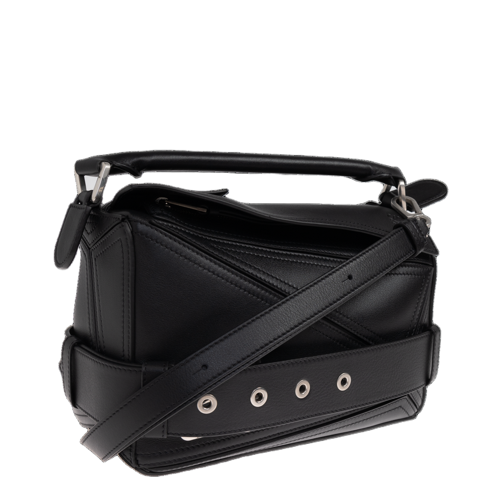 Puzzle Small Buckle Shoulder Bag Leather Black - Image 4