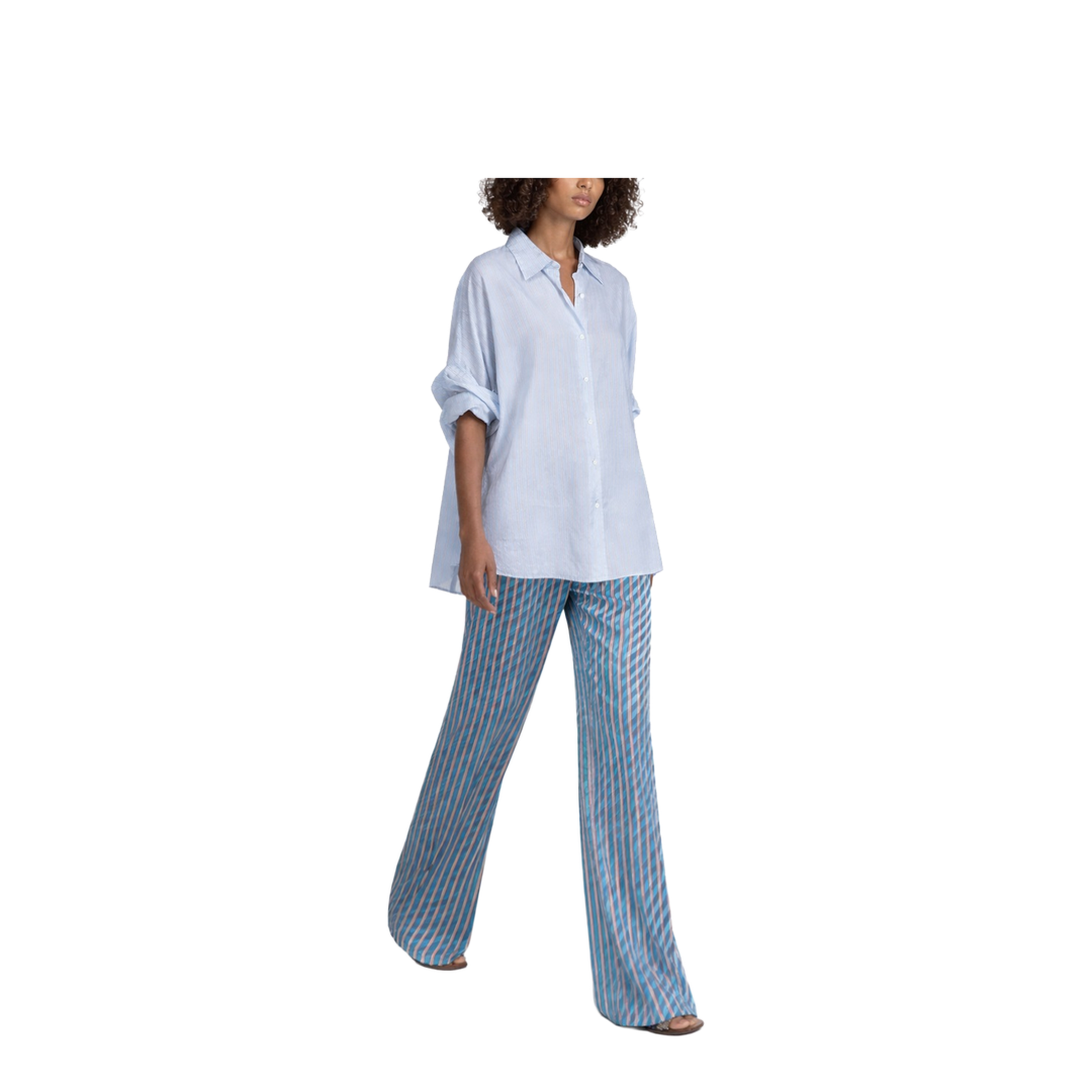 Light Blue Striped Oversized Cupro Shirt - Image 2
