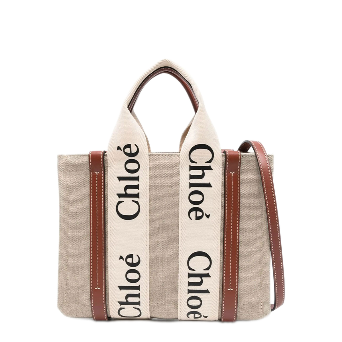 Woody Small Linen Canvas Tote - Marrón - Image 1