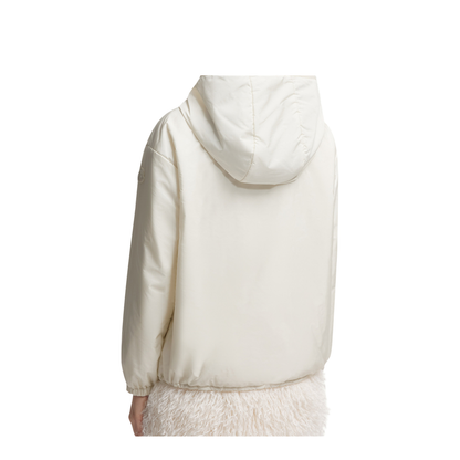 White Teddy-Trimmed Padded Zip-Up Hoodie - Image 3