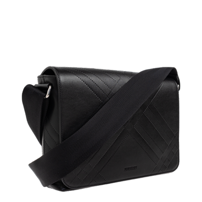 Embossed Check Calf Leather Messenger Bag - Black - Image 4