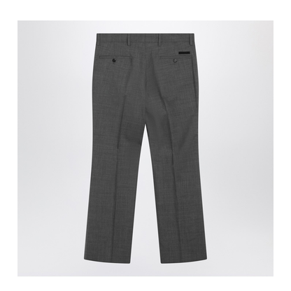 Grey Flared Wool Trousers - Image 2
