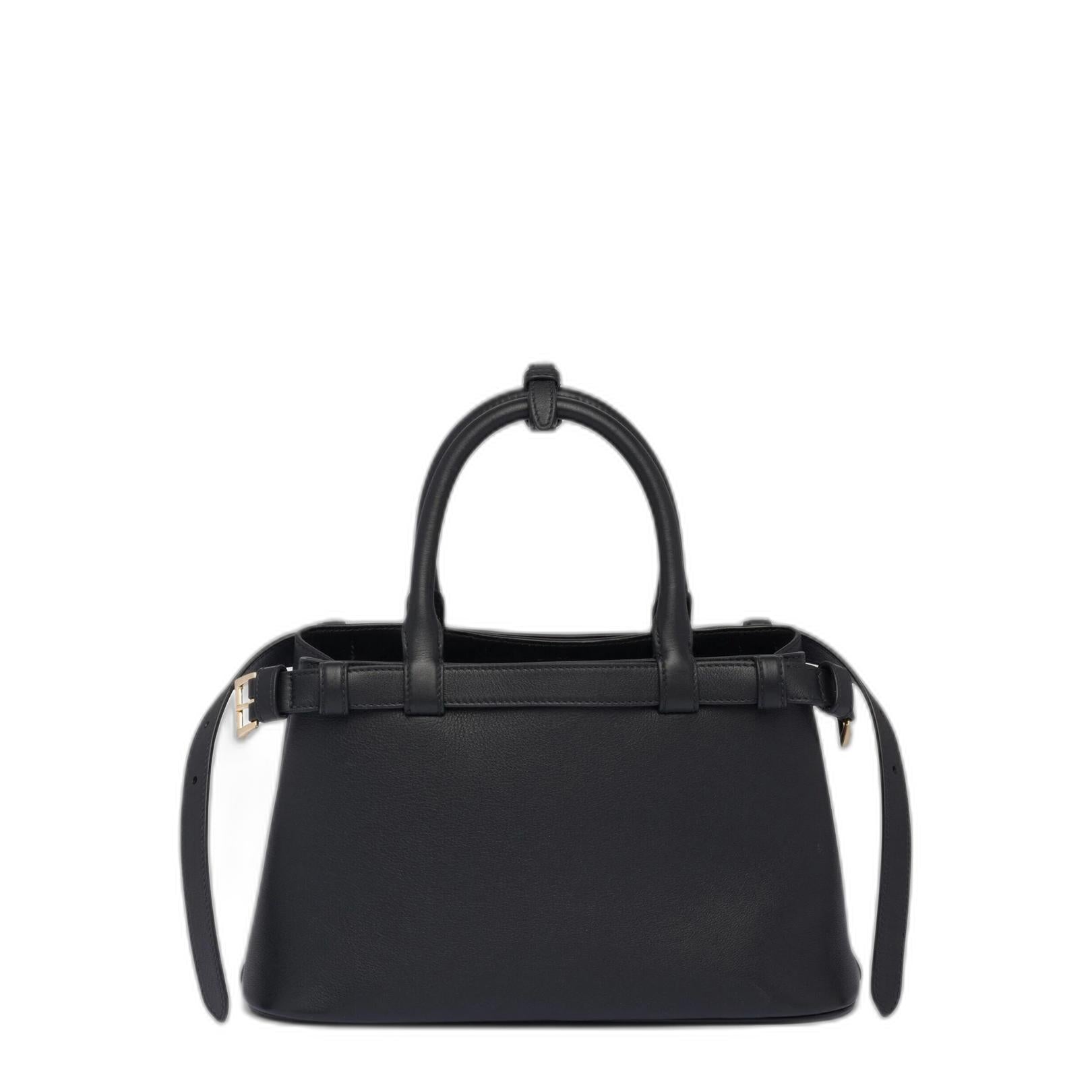 Buckle Small Grainy Leather Handbag - Black - Image 2