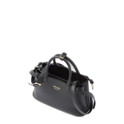 Buckle Small Grainy Leather Handbag - Black - Image 3