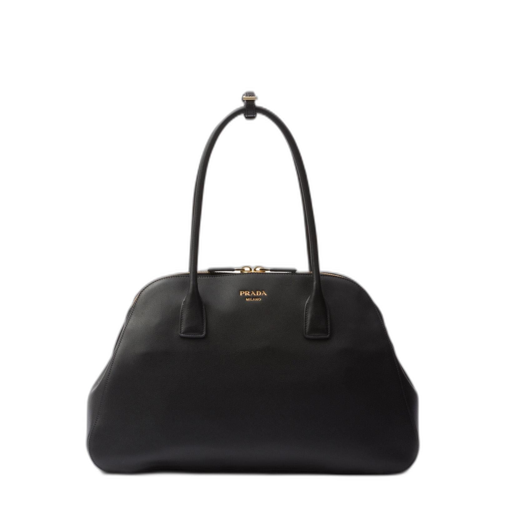 Black Leather Medium Shopping Bag - Image 1