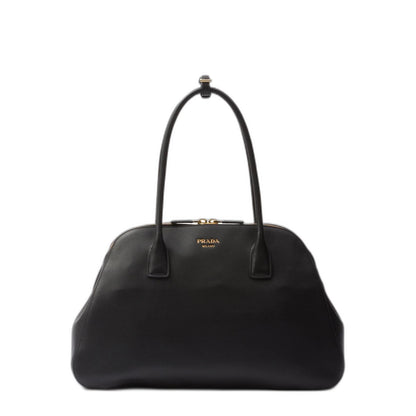 Black Leather Medium Shopping Bag - Image 1