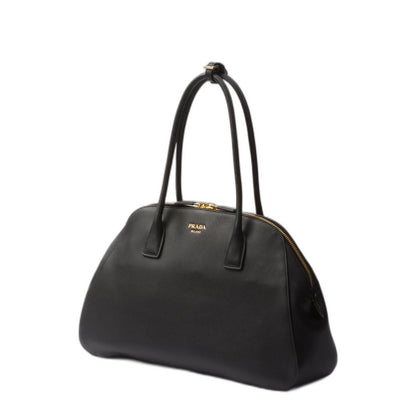 Black Leather Medium Shopping Bag - Image 2