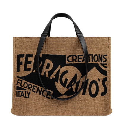 Natural And Black Raffia Tote Bag - Image 1