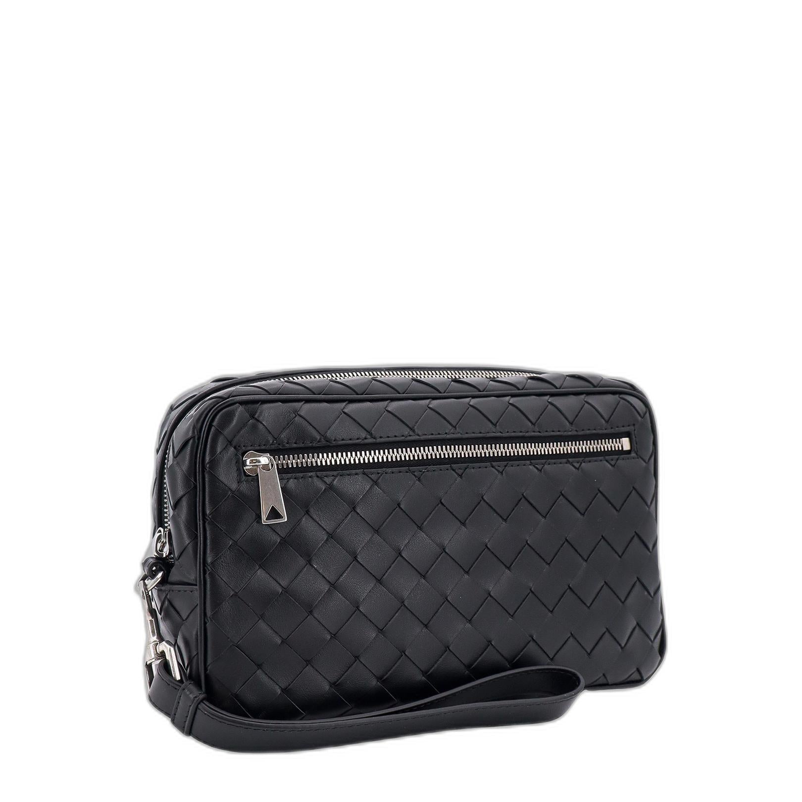Intrecciato Pouch With Wristlet in Black - Image 3