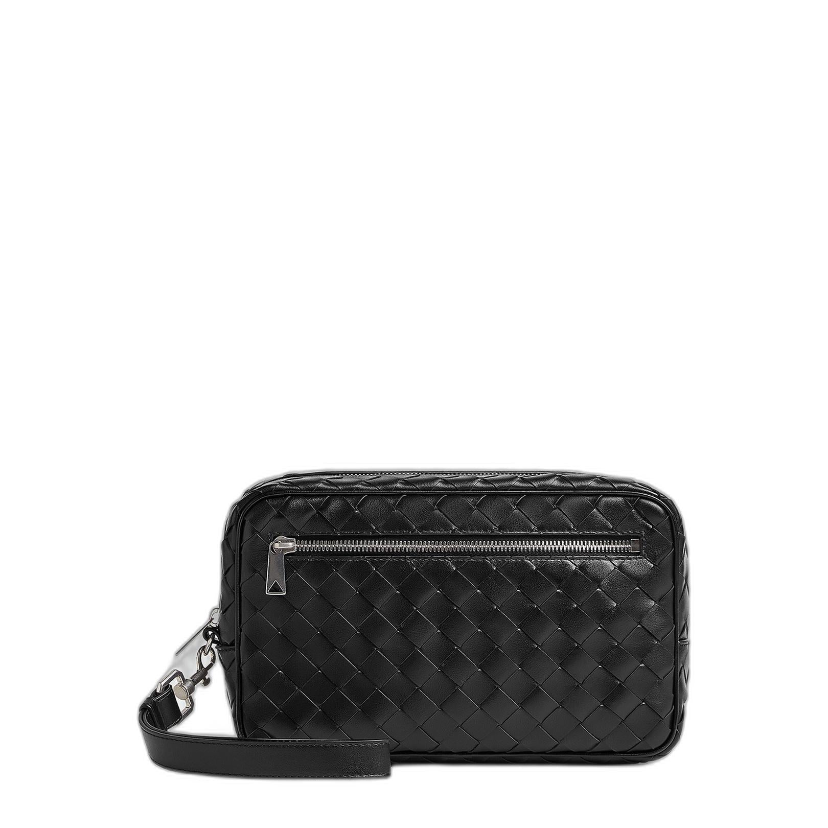 Intrecciato Pouch With Wristlet in Black - Image 4