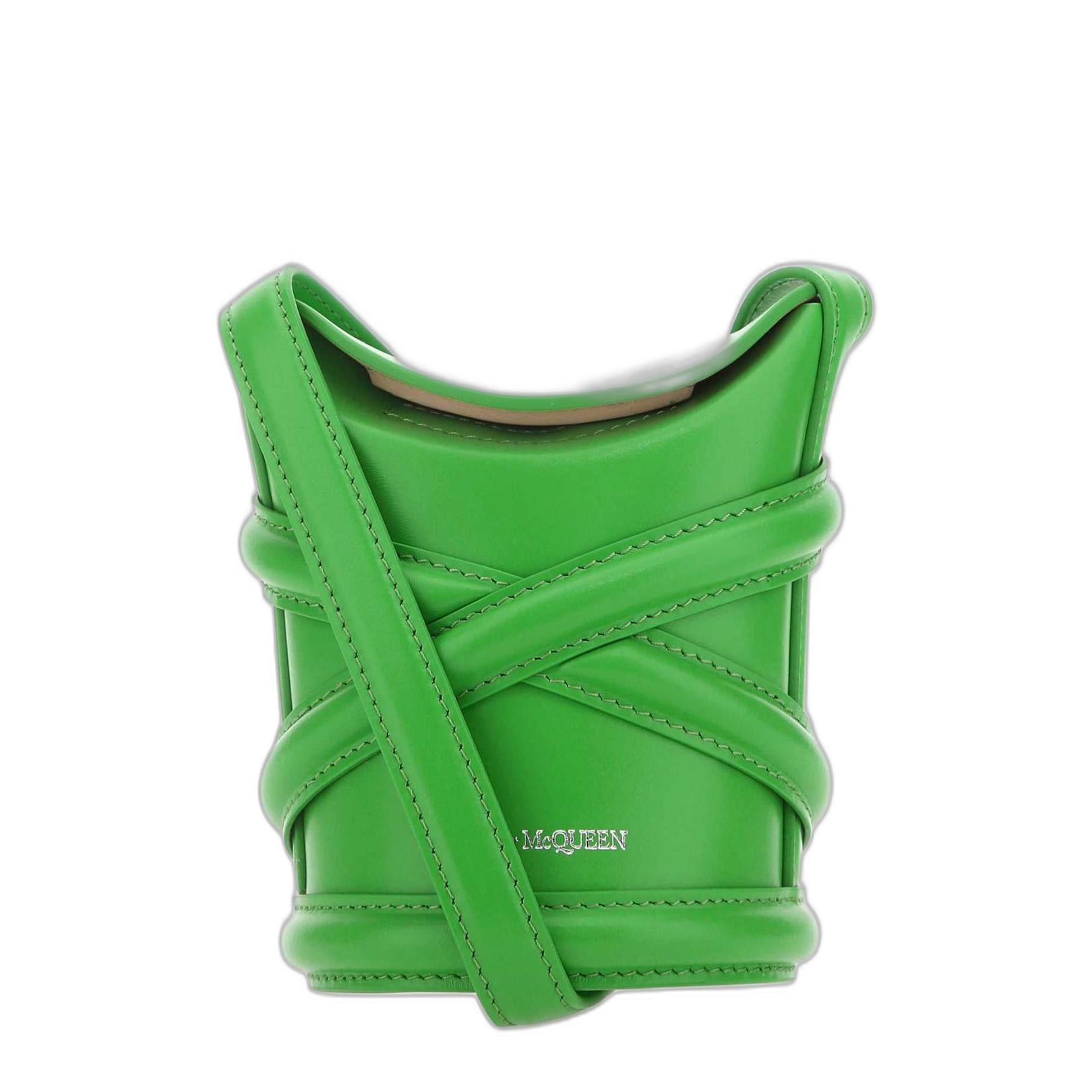 Grass Green Leather Mini The Curve Bucket - Image 1