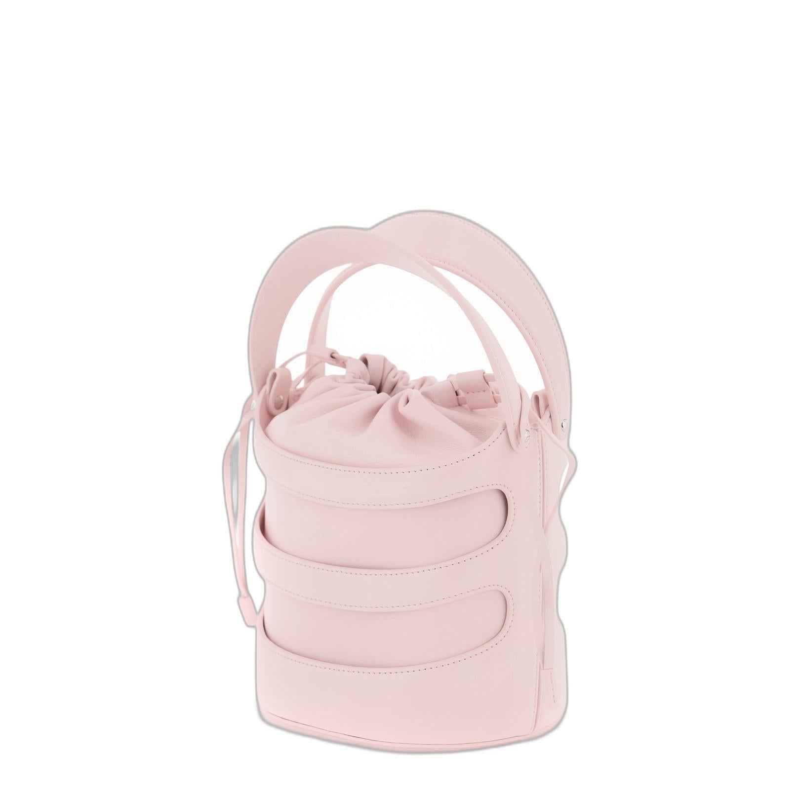 Pastel Pink Leather The Rise Bucket Bag - Image 5