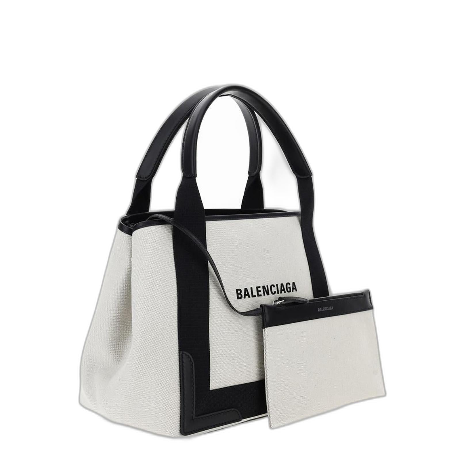 Navy Small Cabas in Beige - Image 2