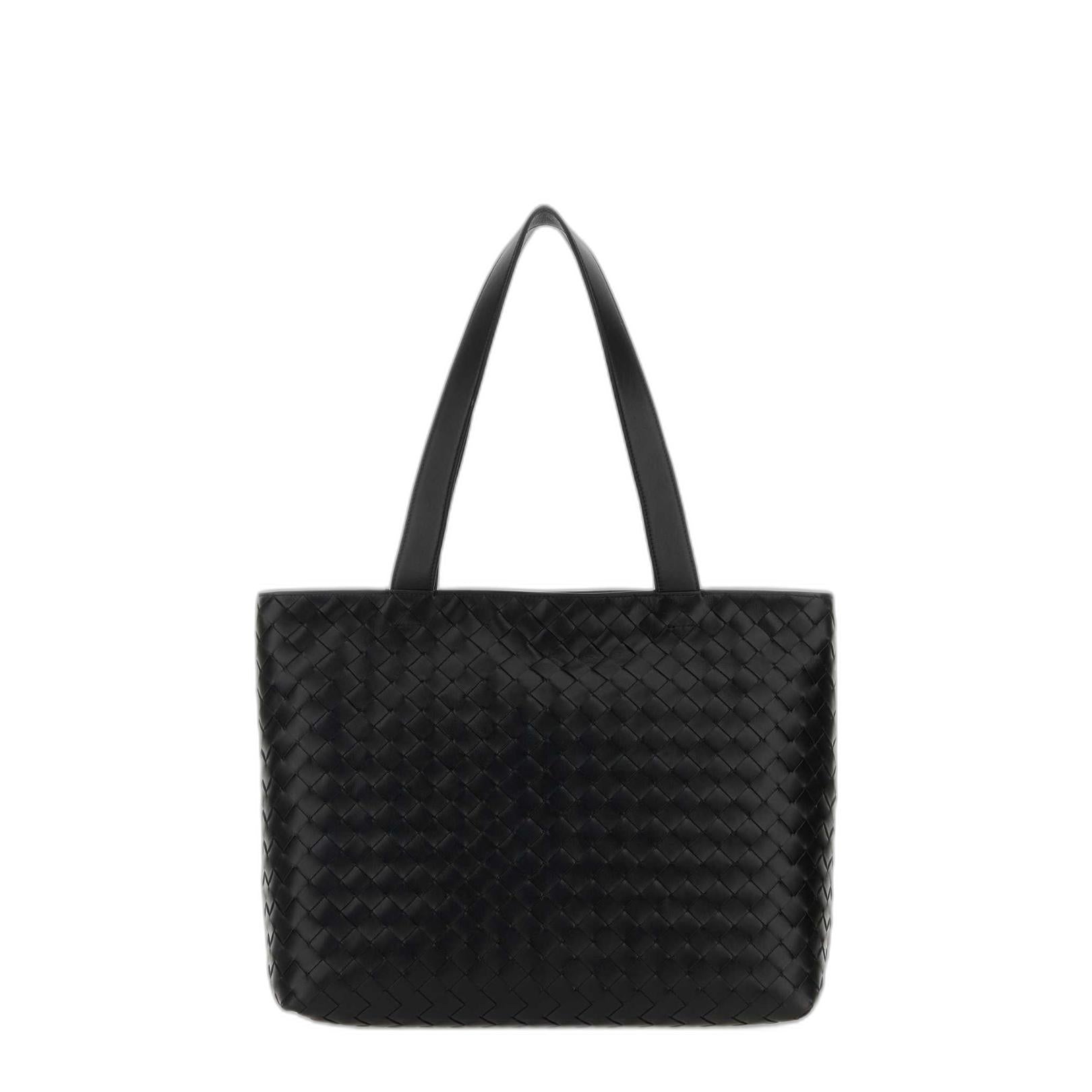 Black Leather Small Intrecciato Shopping Bag - Image 1
