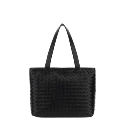 Black Leather Small Intrecciato Shopping Bag - Image 1